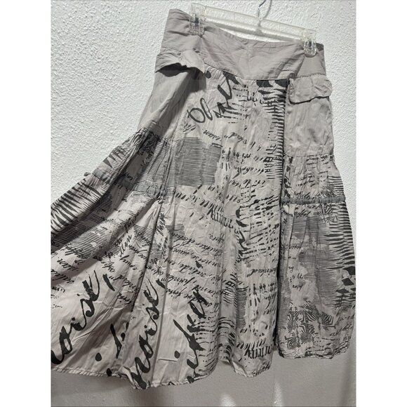 Lan Vie Pattern Lace Detail Front Pocket Pleated Tiered ALine Skirt Size 12 - Picture 3 of 14